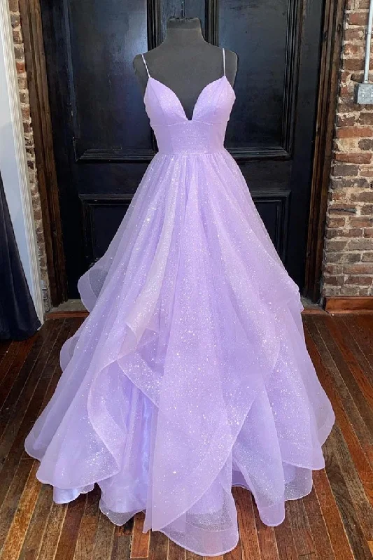 maxi prom dressesPrincess Lavender Tiered Long Prom Dress