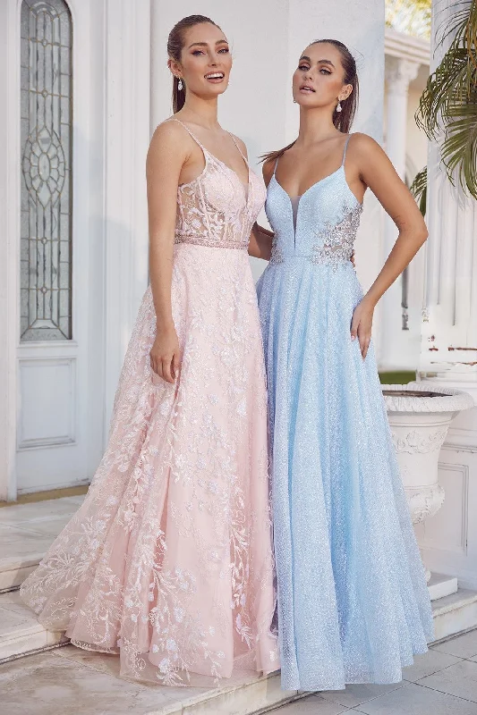 prom dresses for curve-hugging figuresEmbellished Glitter Illusion V-Neck Long Prom Dress NXT1033