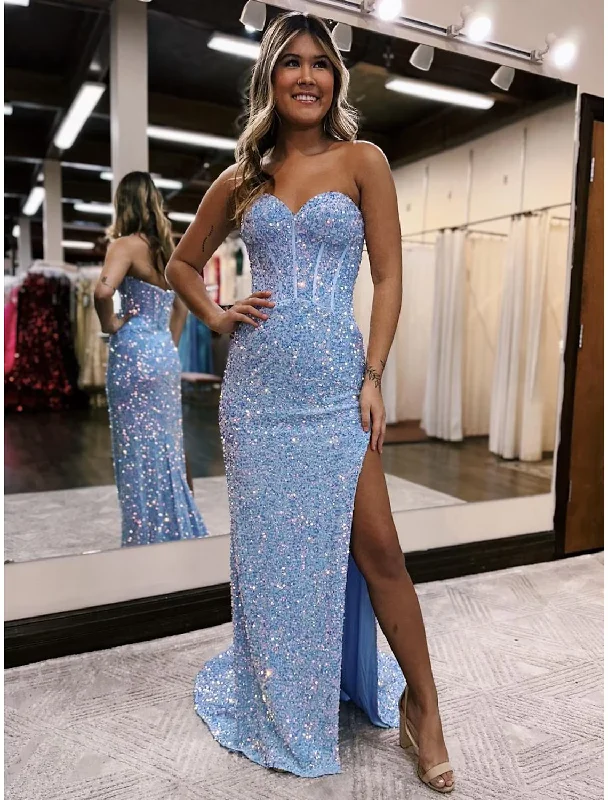 sleeveless prom dressesProm Dresses Sparkle Shine Dress Formal Court Train Sleeveless Sweetheart Sequined Backless with Sequin Slit