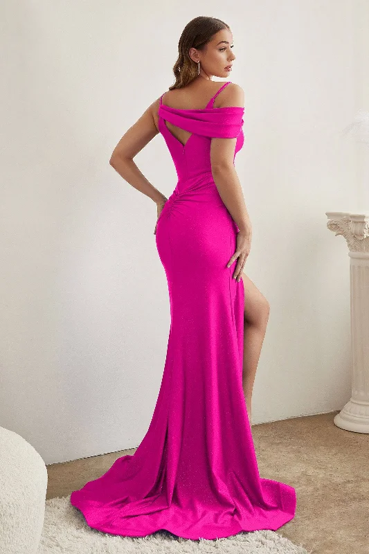 dark prom dressesAssymetrical Shoulder V-Neck Glittery Bodice Sexy Stretch Long Prom Dress CDCD881