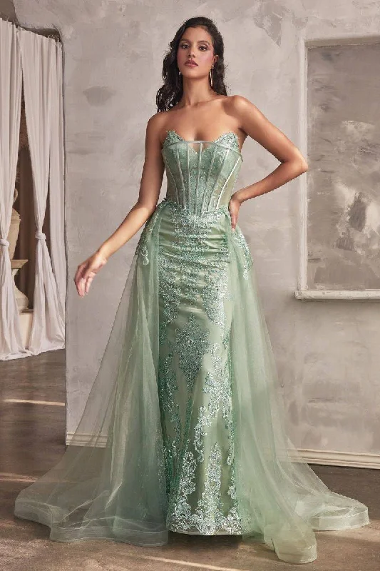 prom dresses with pocketsStrapless Glitter Removable Tulle Overskirt Long Prom Dress CDJ858