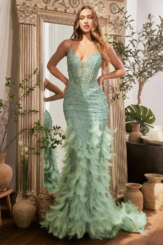 prom dresses with detachable sleevesFeathered Mermaid Open Criss Cross Back Illusion V-Neck Long Prom Dress CDCC1608