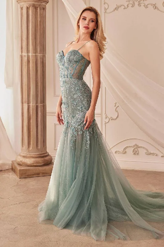 bespoke prom dressesFit & Flare Embellished Mermaid Open Back Long Prom Dress CDA1232