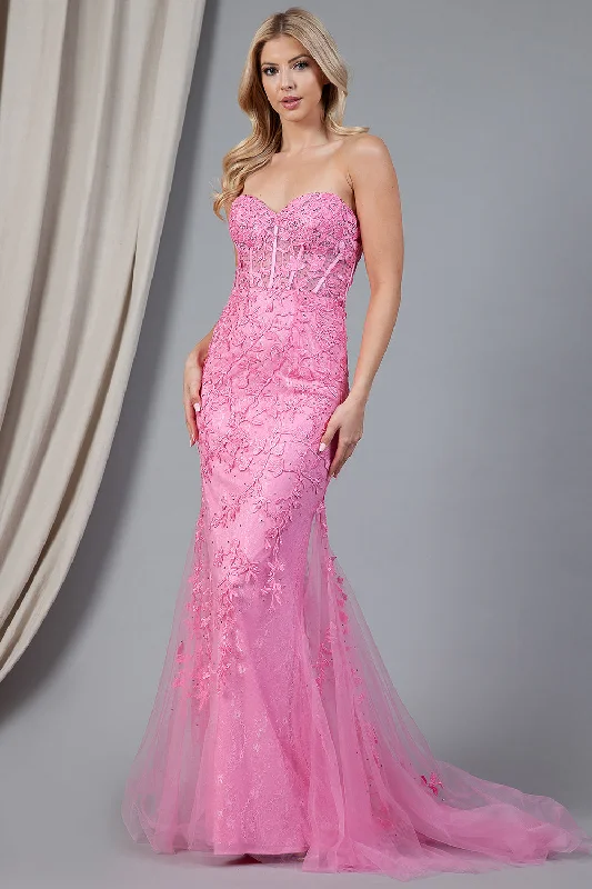 petite prom dressesMermaid Strapless Embroidered Lace Long Prom Dress AC7024