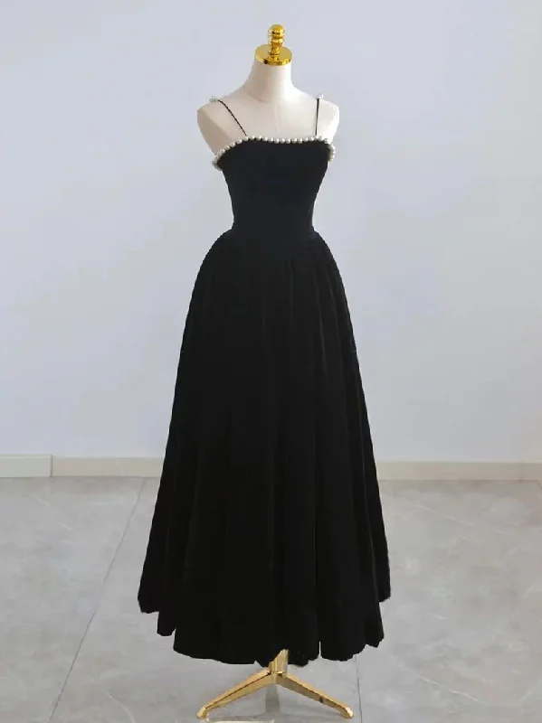 flutter sleeve prom dressesSimple Black tea length prom dress, Black homecoming dress  MD7235