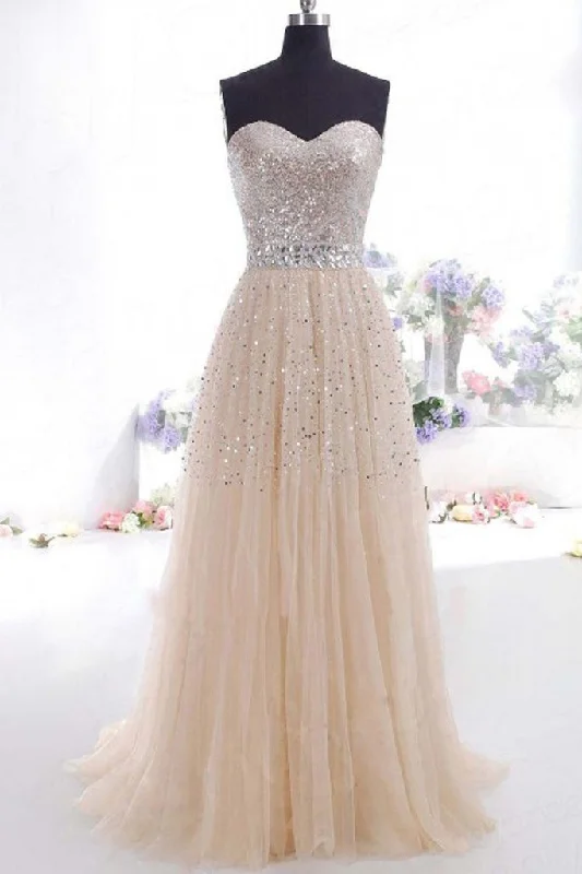 two-piece prom dressesSexy Strapless Sleeveless Sweetheart Beading Tulle Long Prom Dress M1128