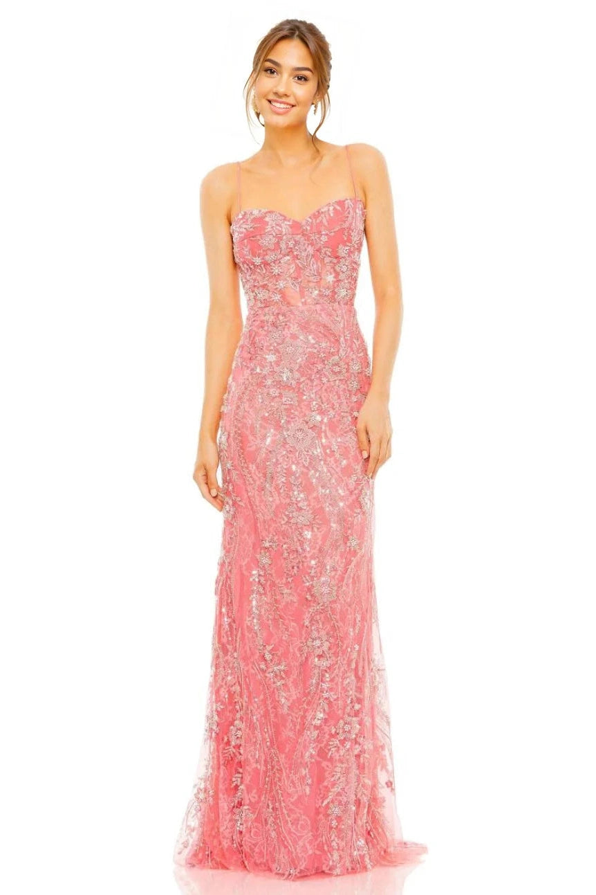 chiffon prom dressesLong Beaded Floral Prom Dress