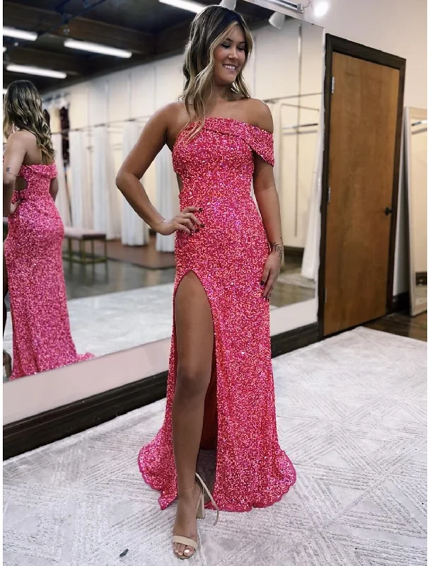 empire waist prom dressesProm Dresses Sparkle Shine Dress Formal Sleeveless One Shoulder Sequined with Slit