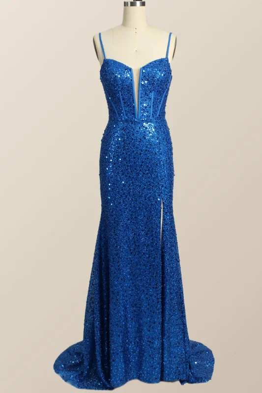 bodycon prom dressesRoyal Blue Sequin Mermaid Long Prom Dress