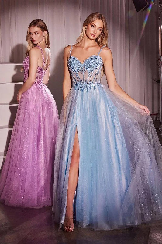 open-back prom dressesLace & Tulle A-Line Side Slit Sweetheart Sheer Bodice Long Prom Dress CDCD0234