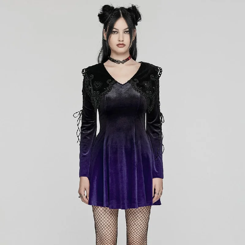 petite prom dressesWomen's Gothic Doll Collar Gradient Velvet Prom Dress Violet