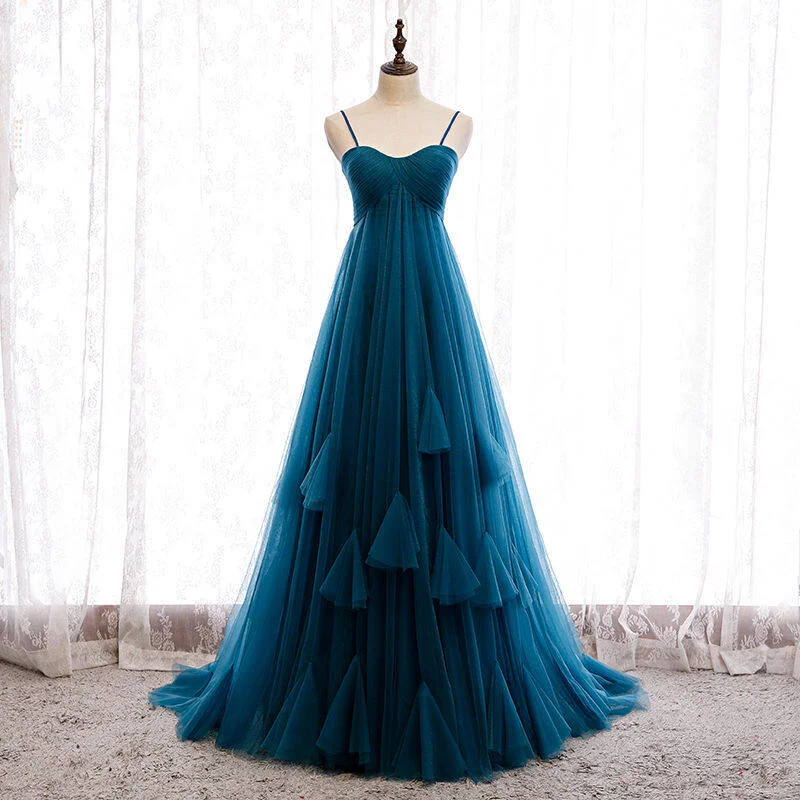 off-shoulder prom dressesEmpire Spaghetti Straps Ink Blue Prom Dress M69