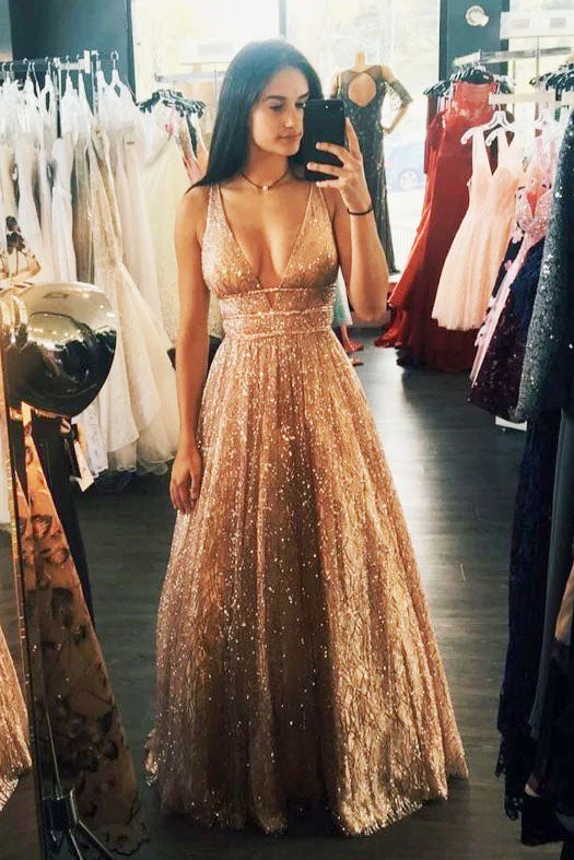 prom dress preservationA-Line Floor Length Gold Long Prom Dress