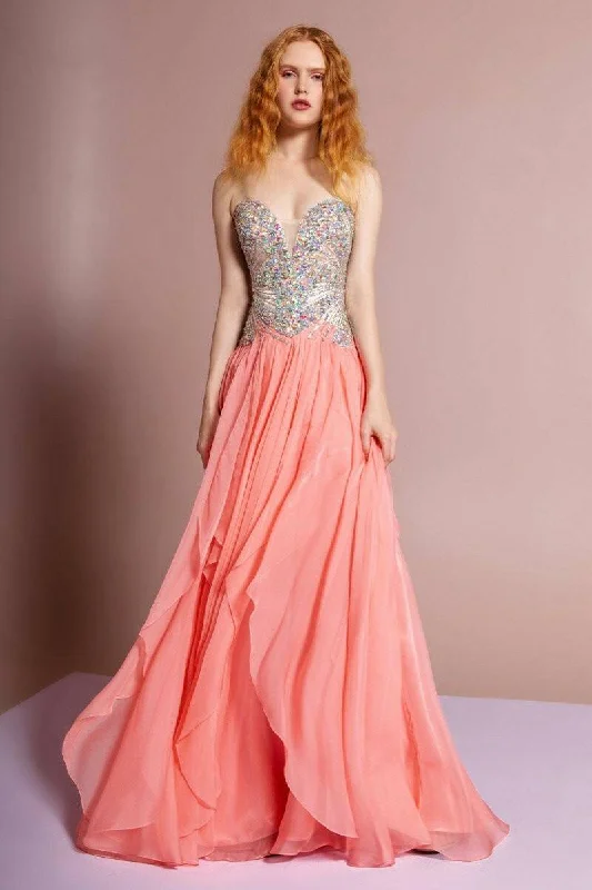 prom dresses with pocketsStrapless Sweetheart Chiffon with Sequin Embellished Bodice Long Prom Dress GLGL2092