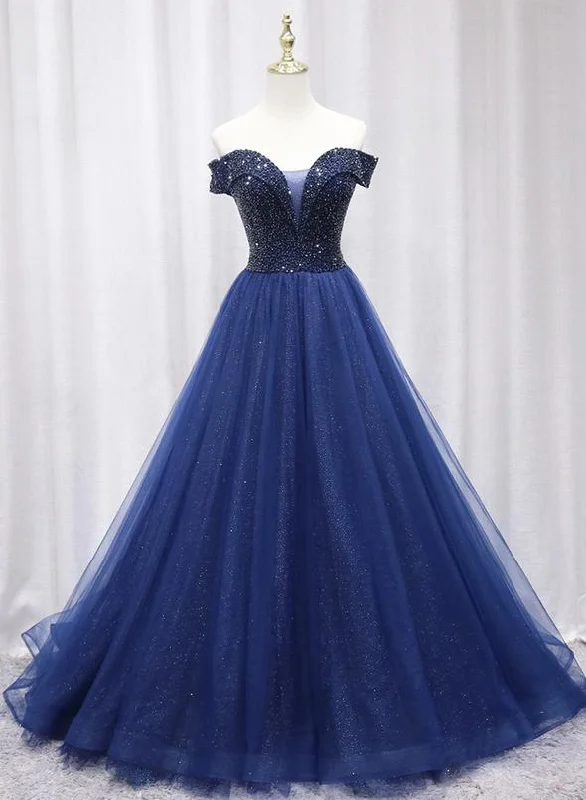 beaded prom dressesBlue tulle beaded long prom gown formal dress M2314