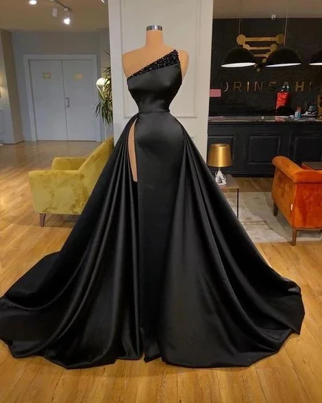 prom dress shopping tipsBlack Satin Long Prom Dresses,long Formal Dresses M5557