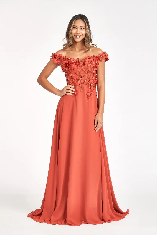 petite prom dressesFloral 3D Applique and Embroidery Embellished Bodice A-Line Chiffon Long Prom Dress GLGL3018