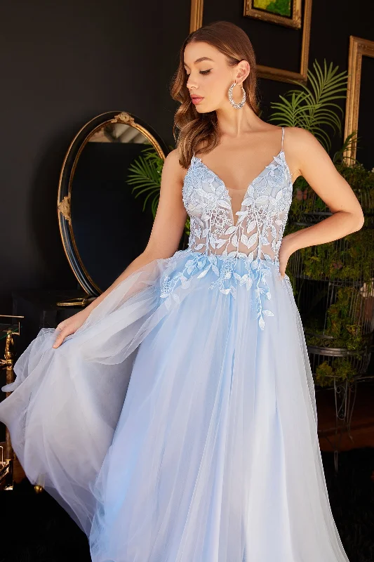 A-line prom dressesLayered Tulle A-Line Floral Vintage Sheer V-neck Spaghetti Strap Long Prom Dress CDCD2214