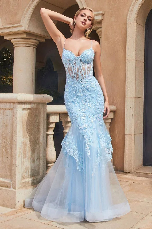 custom prom dressesLace & Tulle Mermaid Tulle Skirt Embroidered Long Prom Dress CD9316