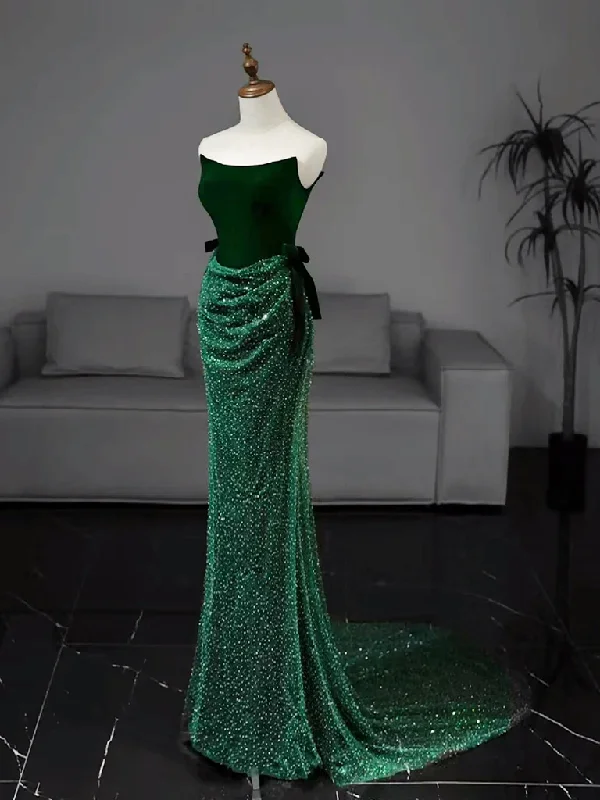 luxury prom dressesMermaid Tulle Velvet Green Long Prom Dress, Green Long Formal Dress MD7262