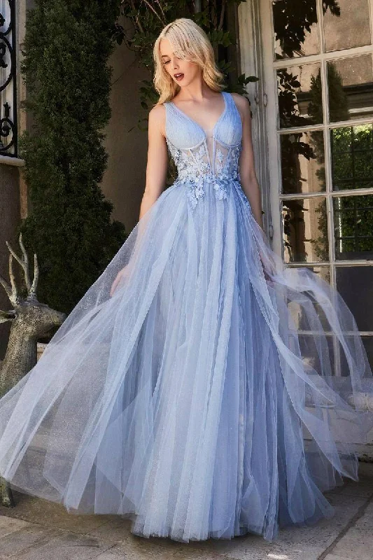 prom dress shopping tipsMegara Tulle Embroidered Lace Bodice Side Slit Illusion V-Neck Long Prom Dress CDA1057