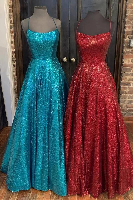 satin prom dressesPrincess A-line Sequins Long Prom Dress