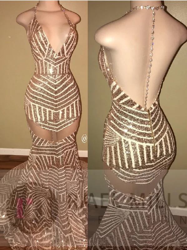 prom dresses for winterSexy Mermaid Long Gold Sequins Prom Dress with Backless