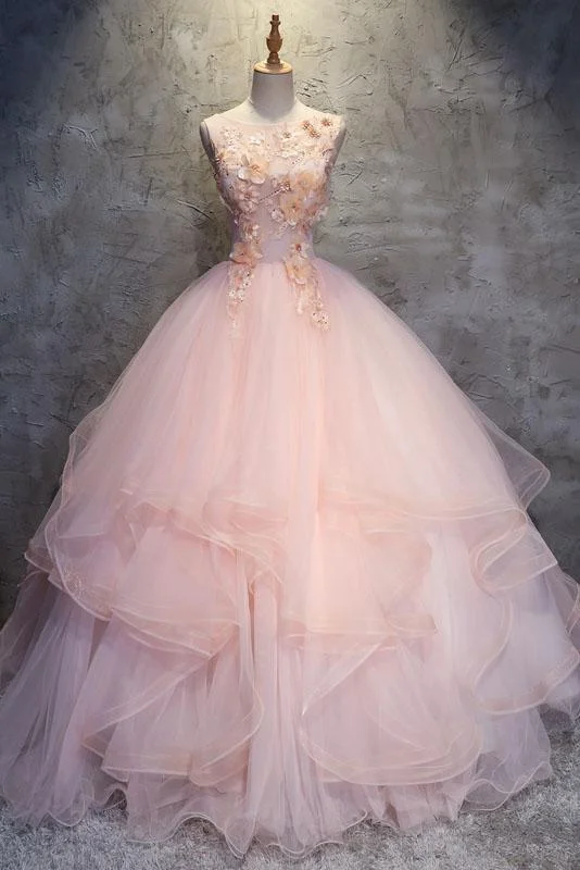 petite prom dressesBall Gown Long Prom Dress with Hand Made Flowers, Gorgeous Quinceanera Dresses M1674