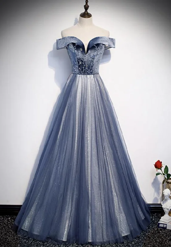 open-back prom dressesBlue velvet beads prom dress blue formal dress M845