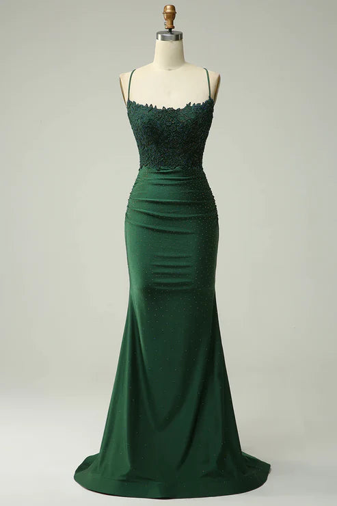 mermaid prom dressesMermaid Dark Green Long Prom Dress with Appliques Beading MD7726