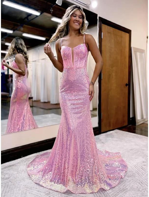 ball gown prom dressesProm Dresses Sparkle Shine Dress Formal Court Train Sleeveless Strap Sequined V Back with Sequin