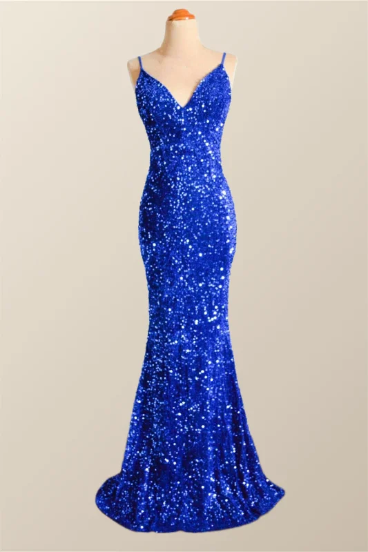 flowy prom dressesSparkle Royal Blue Sequin Mermaid Prom Dress