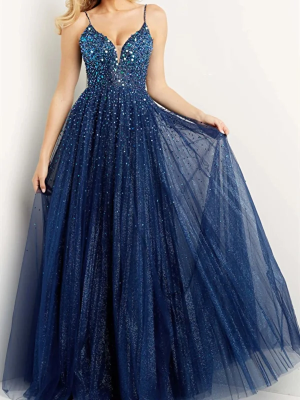 chiffon prom dressesWholesale Shiny Dark Navy Blue Prom Dresses