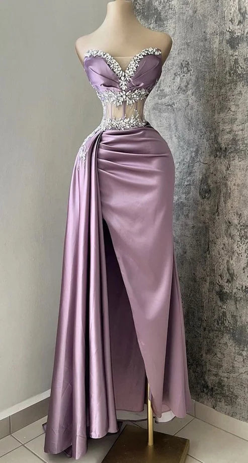 prom dresses for curve-hugging figuresLight Purple Sweetheart Beading Sheath Long Formal Prom Dress, D26