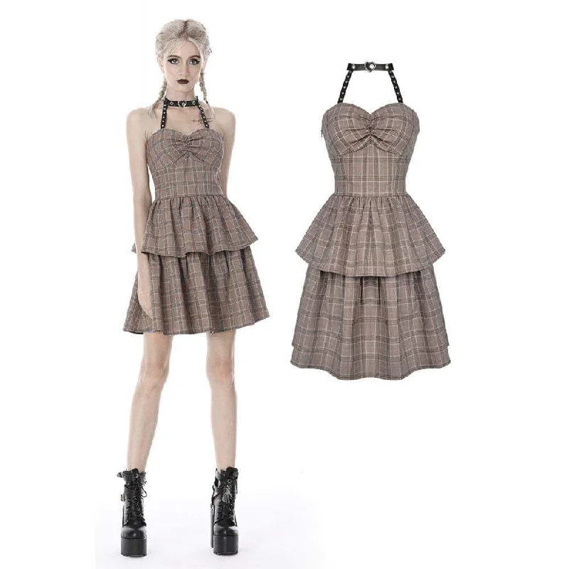 bespoke prom dressesWomen's Punk Checked Layered Halter Prom Dresses