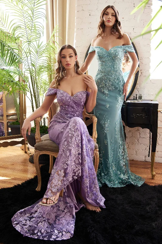 two-piece prom dressesEmbellished Off The Shoulder Mermaid Long Prom Dress CDOC014