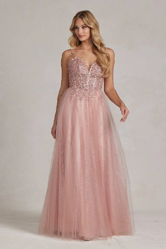 prom dress fitting adviceEmbroidered Beads Tulle Skirt Open Back Long Prom Dress NXF1086