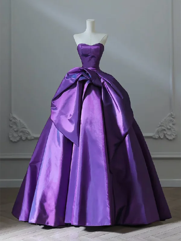 bespoke prom dressesA-Line Sweetheart Neck Purple Long Prom Dress, Satin Purple Long Formal Dress MD7259