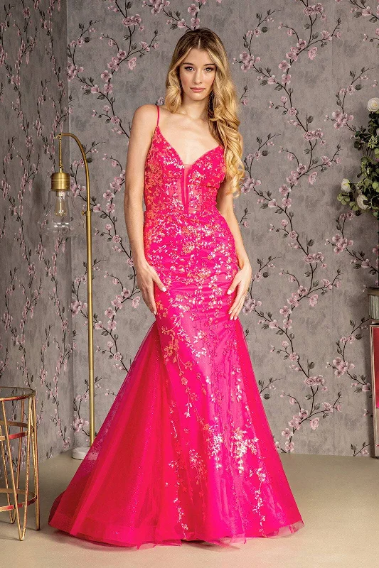 illusion sleeve prom dressesGlitter Sequin Sheer Bodice Mesh Trumpet Long Prom Dress GLGL3220