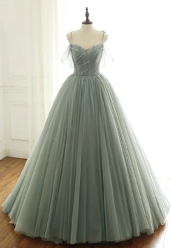 thigh-high slit prom dressesGreen tulle long a line prom gown formal dress M47