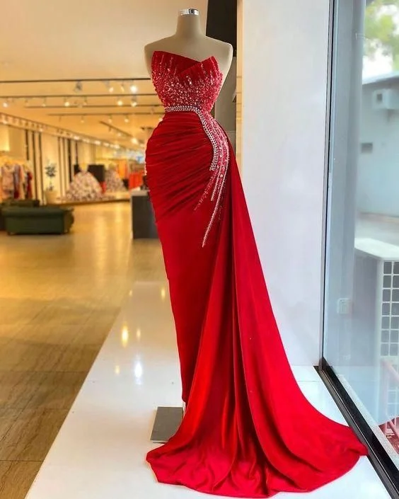 prom dresses for apple shapesMermaid Red Long Formal Prom Dress,MD6962