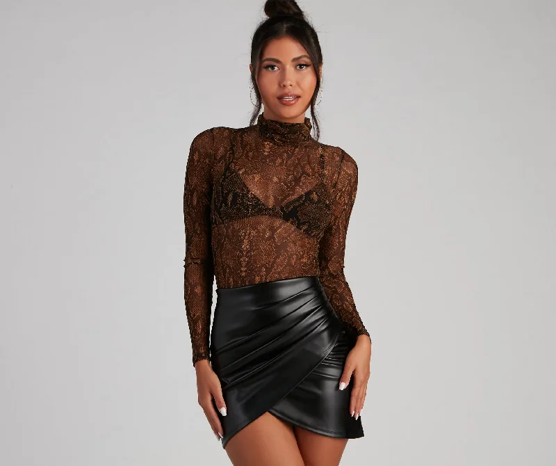 women's tops for those who love to shop for unique findsSexy Slither Mesh Turtleneck Top