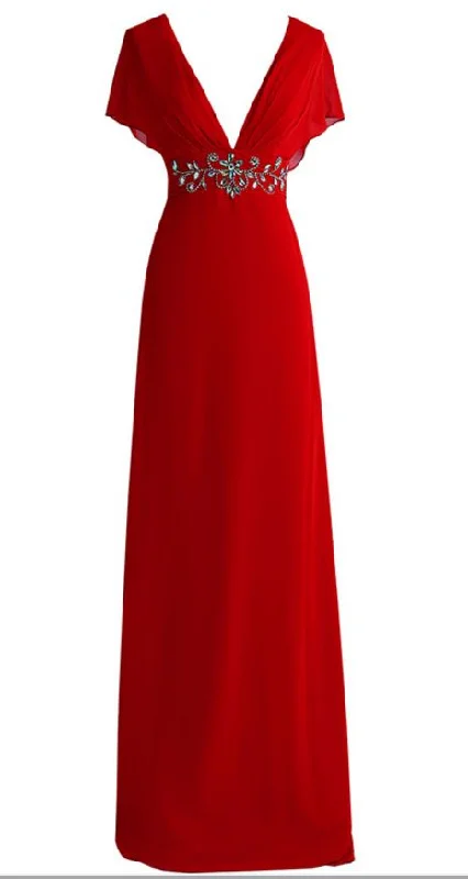 Formal Dress for Horse RacesSexy deep v-neck red evening dress, dress chiffon crystal back formal evening dress gown Y1005