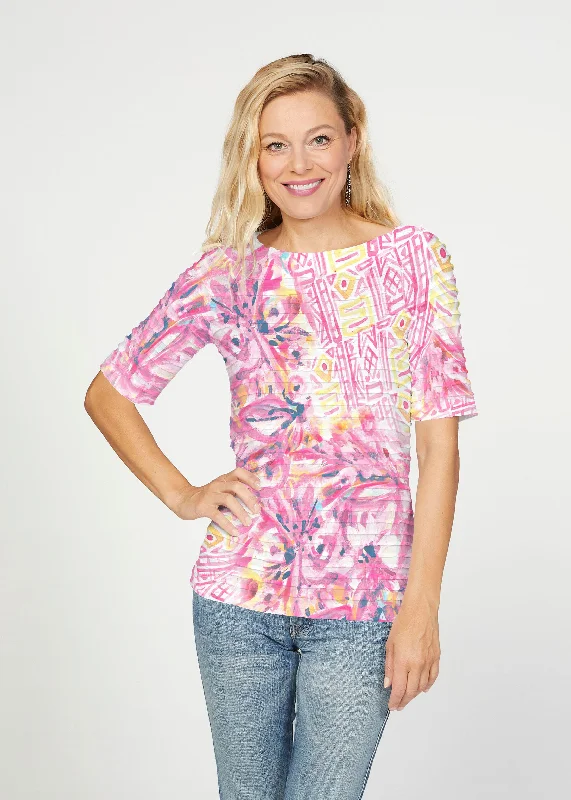 women's tops for layeringLilly Pink (17250) ~ Banded Elbow Sleeve Boat Neck Top