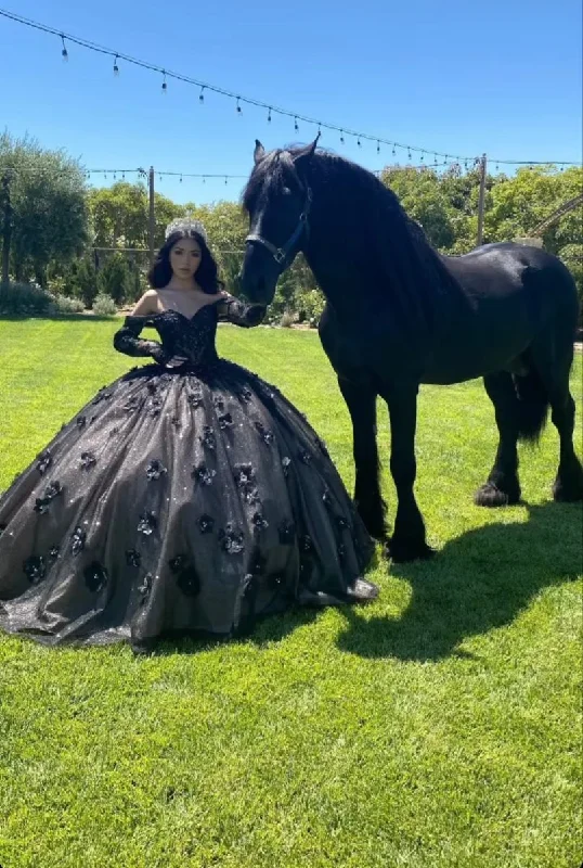 Custom Formal Dress TailorsBlack Off The Shoulder Ball Gown,Sweet 16 Dress,Quinceanera Dress Y5299