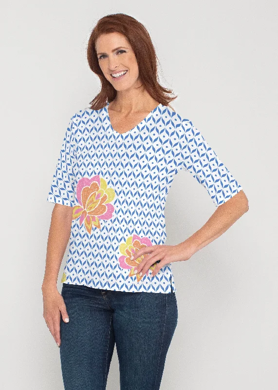 women's tops for cozy nights inVintage Blooms (8039) ~ Signature Elbow Sleeve V-Neck Top