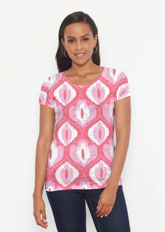 women's tops for those who appreciate subtle and muted tonesIkat Buds Red/Pink (8096) ~ Short Sleeve Scoop Shirt