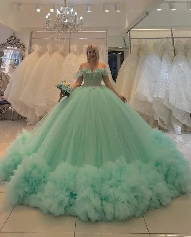 Formal Dress for Grammy AwardsCharming Sage Green Tulle Ball Gown,Sweet 16 Dress Y4996