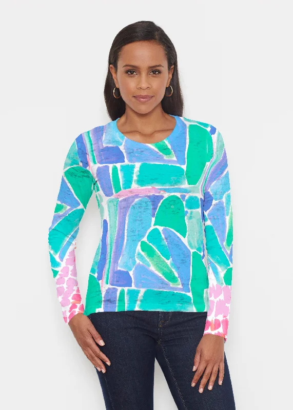 silk women's topsPebble Walk Blue (17260) ~ Signature Long Sleeve Crew Shirt