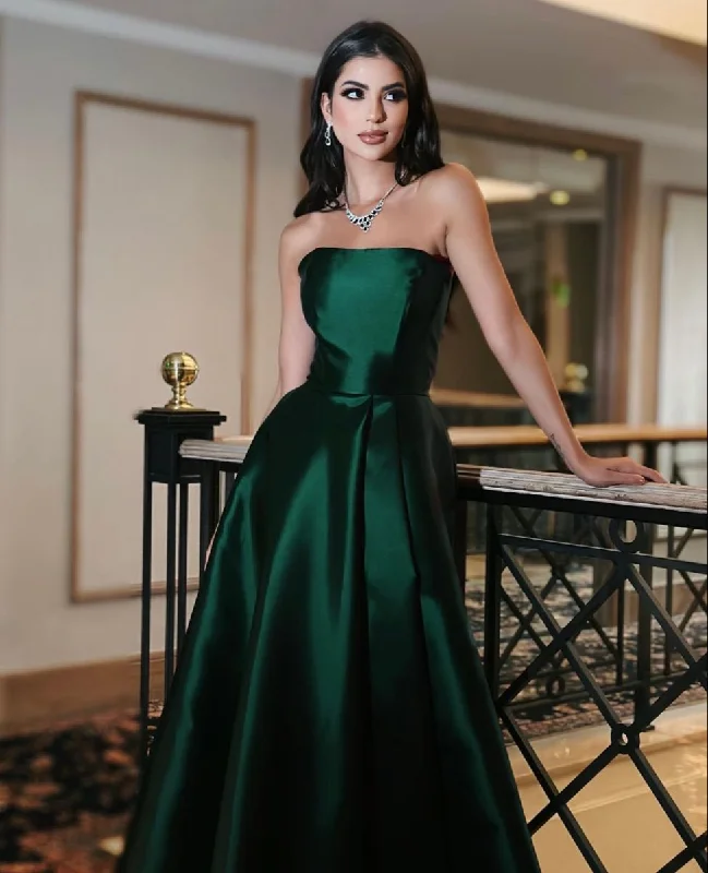 Formal Dress for Opera NightsEmerald Green Strapless A-line Evening Dress,Emerald Green Satin Formal Dress Y5372